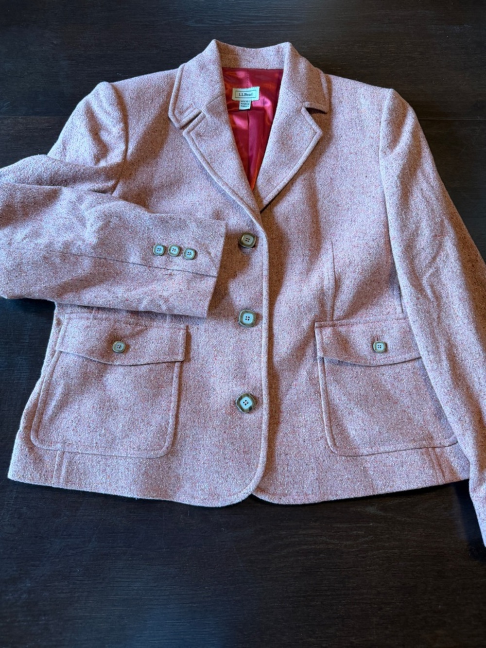 Vintage LL Bean Wool and Silk Blend Pink Tweed Notch-Lapel Blazer Medium Petite - Picture 2 of 11